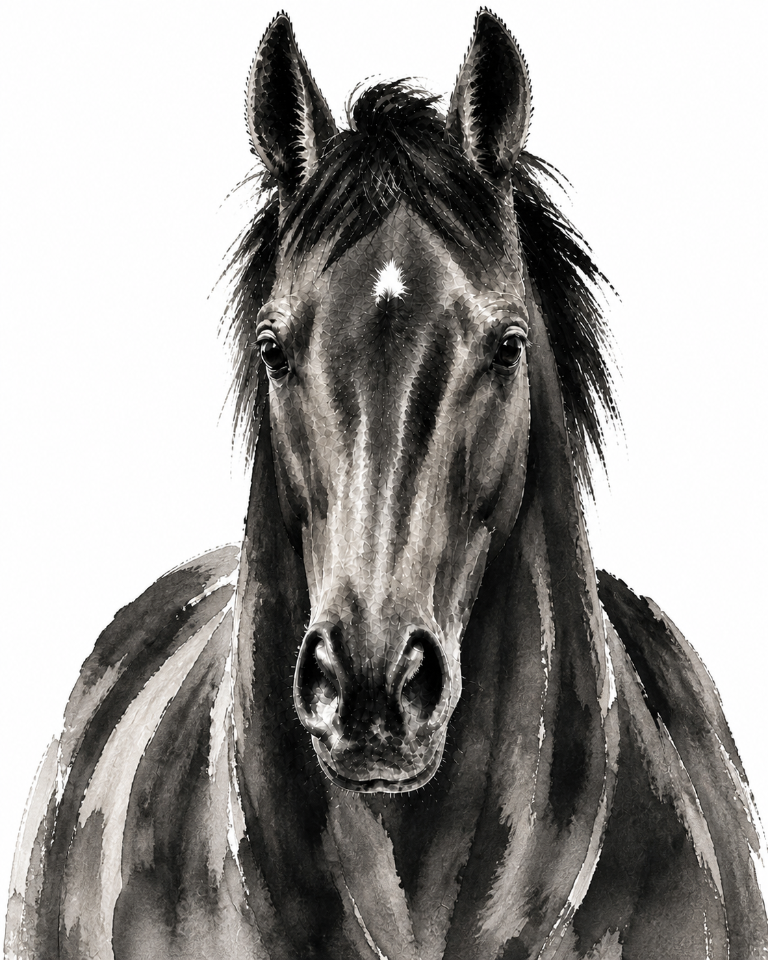 競走馬デアリングタクトの顔と首元を墨彩で描いたビジュアル